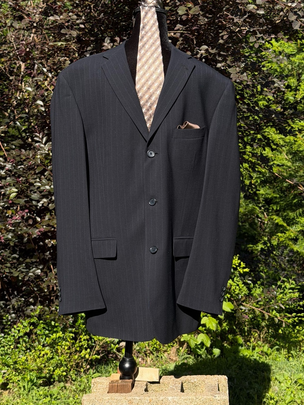 Kenneth Cole Reaction Pinstripe Suit with Silk Tie & Pocket Square